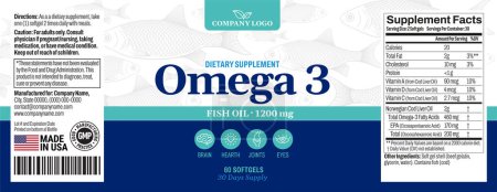 Omega 3 Softgels Flaschenetiketten-Vektorverpackung