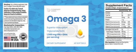 Emballage vectoriel Omega 3 softgels Étiquette bouteille