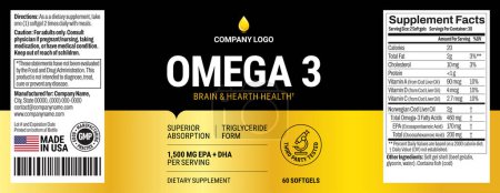 Omega 3 Softgels Flaschenetiketten-Vektorverpackung