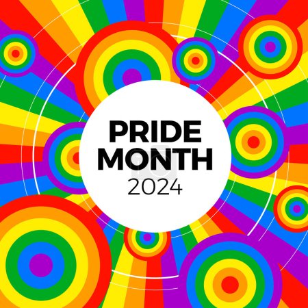 Orgullo mes 2024 concepto. Bandera de arco iris Libertad, desfile gay evento anual de verano. Plantilla de diseño para folleto, tarjeta, póster, banner, redes sociales