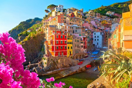 Téléchargez les photos : Vue panoramique du village coloré de Manarola dans les Cinque Terre, Ligurie, Italie - en image libre de droit