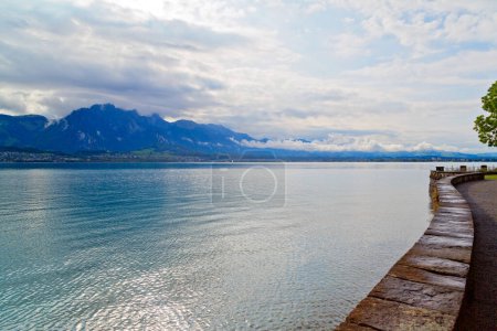 Lake Thun panorama, Bernese Highlands, swiss Alps