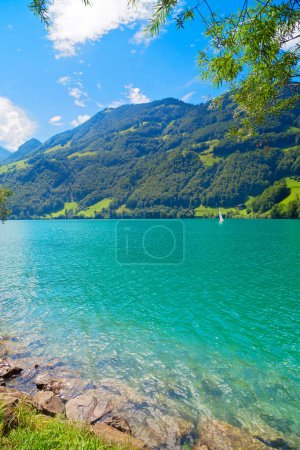 Panoramic view of Lake Lungern in swiss Alps, Switzerland