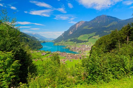 Panoramic view of Lake Lungern in swiss Alps, Switzerland