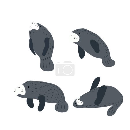 Illustration for Manatees. Scandinavian style under sea. Save the manatee concept. Character design. Vector illustrations isolated on white background. - Royalty Free Image