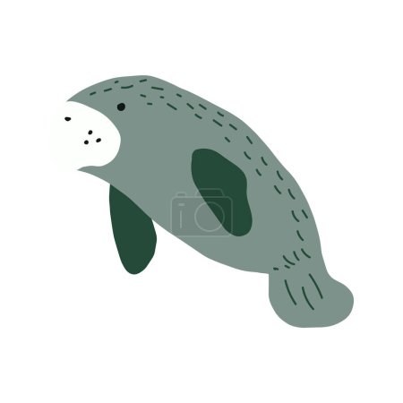 Illustration for Manatee. Scandinavian style under sea. Save the manatee concept. Character design. Vector illustrations isolated on white background. - Royalty Free Image