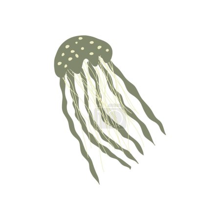 Jellyfish Character sea animal on deep background. Wild life illustration. Vector illustration.