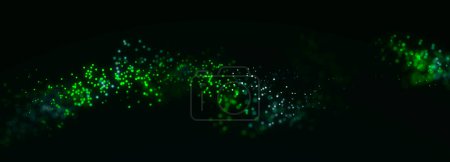 Téléchargez les photos : Futuristic pattern of dots on a green background. Colored musical wave. Big data digital code. Technological or scientific banner. 3D rendering - en image libre de droit