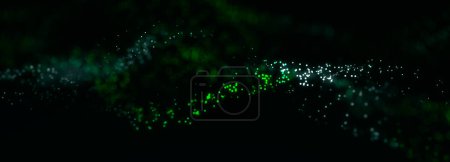 Téléchargez les photos : Futuristic pattern of dots on a green background. Colored musical wave. Big data digital code. Technological or scientific banner. 3D rendering - en image libre de droit