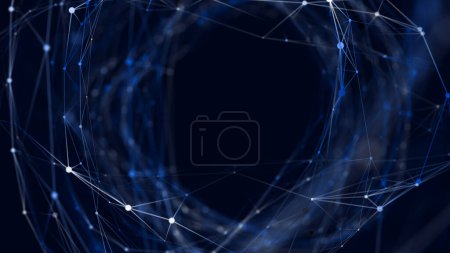 Photo for Abstract digital wormhole. Sci-fi tunnel or portal. Futuristic space travel concept. Wireframe 3d surface. 3d rendering. - Royalty Free Image