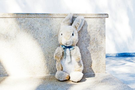 Téléchargez les photos : Lapin de Pâques sur un banc - en image libre de droit