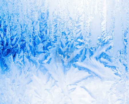 Foto de Patrón de invierno en vidrio, hermoso patrón escarchado azul en vidrio - Imagen libre de derechos