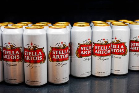 Photo for Cooling drinks stella artois on the counter in a store in Ukraine on April 30 - Royalty Free Image