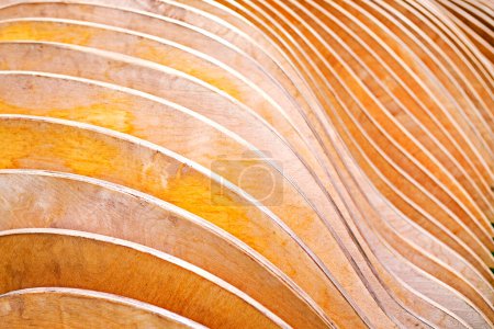 abstract background of eco-friendly plywood round elements for the interior. Modern interior