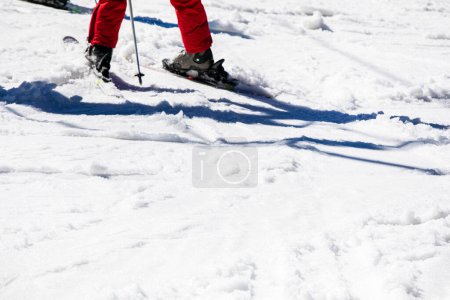 skieur commence à graver la montagne par une journée ensoleillée. Vacances actives en famille