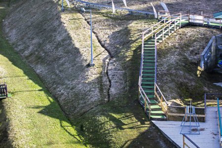 stairs in the mountains on a sunny day Ski resort top view