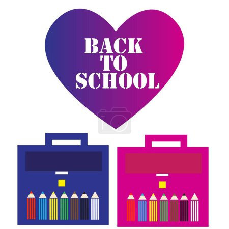 Illustration for Back to school a huge heart with an inscription created from small hearts emerging from a school backpack - Royalty Free Image
