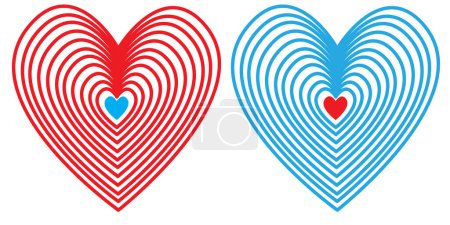 Illustration for Two heart symbols blue and red isolate on a white background, vector - Royalty Free Image