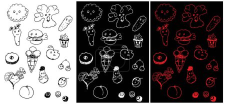 Ilustración de Comida rápida Inconsútil, snacks rápidos, set de verduras en blanco y negro - Imagen libre de derechos