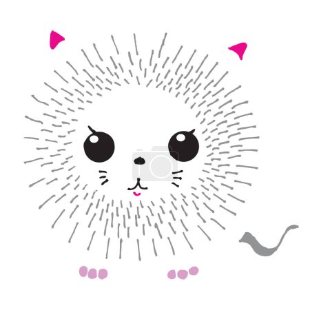Illustration for Funny fluffy cat cartoon character on a white background, animal protection, minimalism, vector, illustration - Royalty Free Image