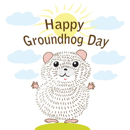 Téléchargez les illustrations : Happy groundhog day greeting card, vector, isolate, - en licence libre de droit