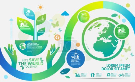 Ilustración de Ecology design with eco friendly green leaves. environmental and sustainability concept. - Imagen libre de derechos