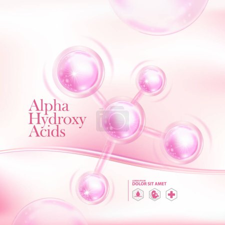 Téléchargez les illustrations : Concept d'acide alpha hydroxy, AHA pour le soin de la peau affiche cosmétique, conception de bannière - en licence libre de droit