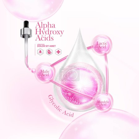 Illustration for Concept of Alpha hydroxy acid , AHA for Skin Care Cosmetic poster, banner design - Royalty Free Image