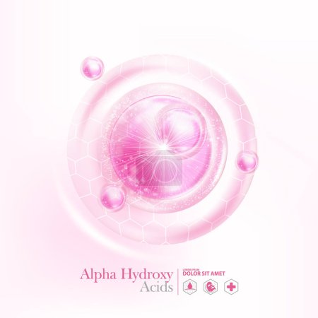 Téléchargez les illustrations : Concept d'acide alpha hydroxy, AHA pour le soin de la peau affiche cosmétique, conception de bannière - en licence libre de droit