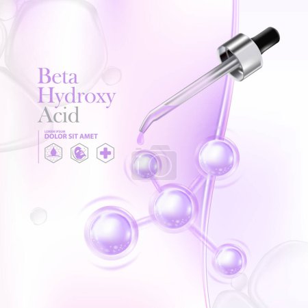 Téléchargez les illustrations : Concept de bêta acide hydroxy, BHA pour les soins de la peau poster cosmétique, conception de bannière - en licence libre de droit
