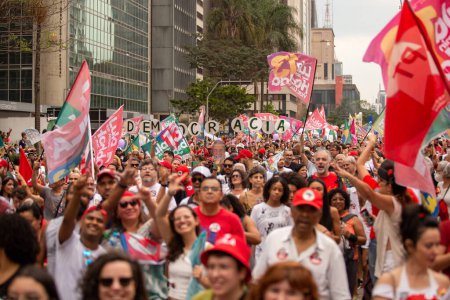 Photo for SO PAULO (SP), 10-29-2022Lula, Alckmin and Haddad participate in a march on Av. Paulista, SP, this Saturday afternoon (29) and with special participation of former Uruguayan President Jos Mujica - Royalty Free Image