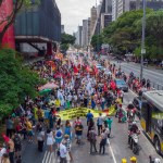 SO PAULO BRAZIL, NOVEMBER 20, 2022, aerial view of the 19th March for the Day of Black Consciousness gathered at Masp for the demonstration that this year had as its theme For a Brazil and So Paulo with Democracy and Without Racism. 
