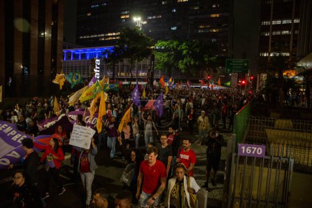 Photo for SO PAULO BRAZIL JANUARY 9, 2023 "No Amnesty": Demonstration for democracy and against Bolsonarist attack gathers thousands in SP - Royalty Free Image
