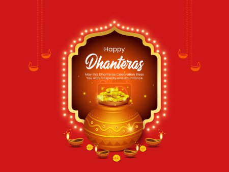 Illustration of Gold coin in pot for Dhanteras Celebration on Happy Diwali festival of India vector background.