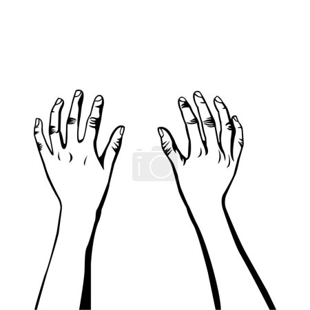 Ilustración de Manos derecha e izquierda. Escribir en un teclado. Un gesto de mano. Parte del cuerpo. Mano de obra. Gente ocupada. Diez dedos. Fondo blanco. Ilustración simple. Esquema negro - Imagen libre de derechos