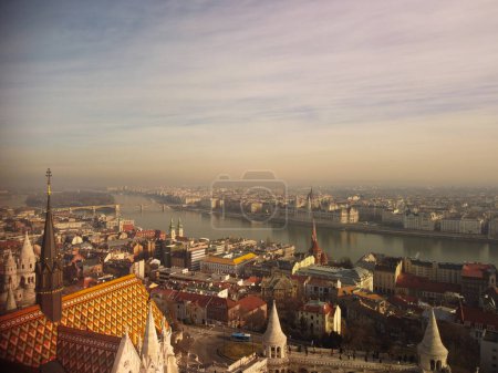 Photo for Panoramic view from above on landmarks of Budapest at summer sunset, Hungary. High quality photo. morning in hungary. Budapest from above. - Royalty Free Image