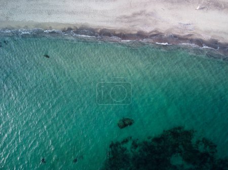 Photo for Beach and waves from top view. Turquoise water background from top view. Summer seascape from air. Top view from drone. Travel concept and idea. High quality photo - Royalty Free Image