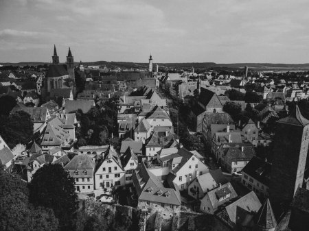 Photo for Rothenburg ob der Tauber aerial panoramic view. Rothenburg ob der Tauber is a city in the Franconia region of Bavaria, Germany. High quality photo. an ancient German city. stone houses - Royalty Free Image