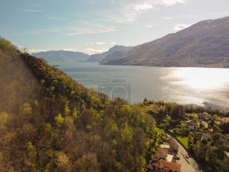 Panoramic view, the upper part of Lake Como over Gravedona, down to Bellagio . High quality photo