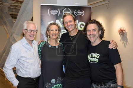 Photo for Executive Producer Jim Greenbaum, Series Creator Kate Clere, Film Director Shaun Monson, Series Creator Mick McIntyre attends EATING PLANTS Season 2 Los Angeles Premiere Screening at STUDIO at Beverly Hills, Los Angeles, CA August 28, 2023 - Royalty Free Image