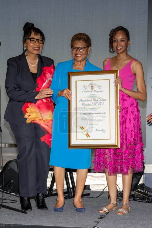 Photo for Mayor of Los Angeles Karen Bass presented with Humanitarian of the Year Award at  42nd Annual Charity and Scholarship Benefit at  City Club in California Plaza, Los Angeles, CA October  22, 2023 - Royalty Free Image