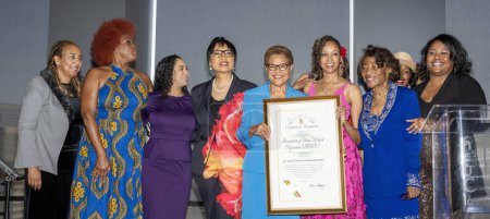 Photo for Mayor of Los Angeles Karen Bass presented with Humanitarian of the Year Award at 42nd Annual Charity and Scholarship Benefit at  City Club in California Plaza, Los Angeles, CA October  22, 2023 - Royalty Free Image