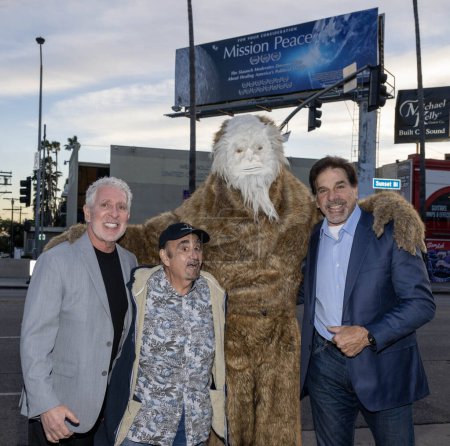 Photo for Hollywood entertainment attorney Robert N. Pafundi, Actor Ken Davitian (Borat), Bigfoot aka DJ Staunch, Actor Lou Ferrigno attend Billboard Unveiling Party on Sunset for Oscar Ballot film "Mission Peace"  at Aroma Sunset Bar and Grill, Los Angeles, C - Royalty Free Image