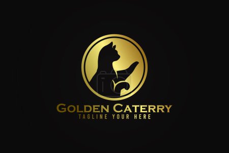 Ilustración de Cattery logo vector ilustración espacio negativo en el círculo de oro - Imagen libre de derechos