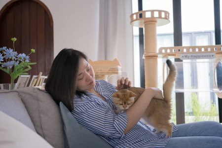 Photo for Pet lover concept by asian woman she work and play with her cat - Royalty Free Image