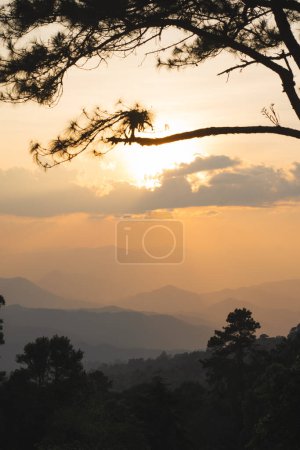 Photo for Landscape and travel concept with sunset and twilight sky with layer of mountain - Royalty Free Image