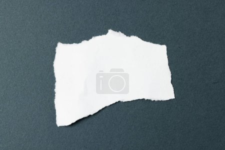 Photo for Ripped up piece of white paper with copy space on black background. Abstract paper texture background and communication concept. - Royalty Free Image