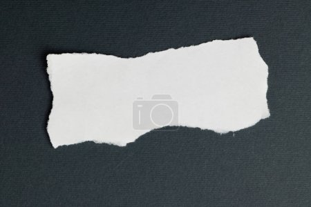 Photo for Ripped up piece of white paper with copy space on black background. Abstract paper texture background and communication concept. - Royalty Free Image