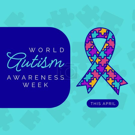 Photo for Composition of world autism awareness week and ribbon formed with puzzle pieces. World autism awareness week and learning difficulties concept. - Royalty Free Image