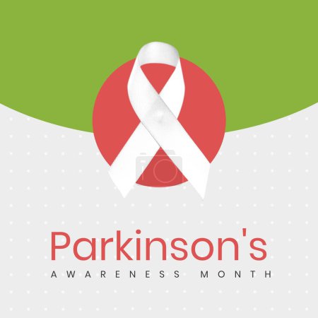 Téléchargez les photos : Composition du mois de sensibilisation à la maladie de Parkinson et ruban blanc sur fond blanc et vert. Mois de sensibilisation à la maladie de Parkinson et concept médical. - en image libre de droit